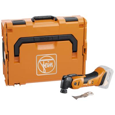 Set di utensili elettrici Orange con valigetta degli attrezzi e multitool a batteria. Il simbolo sul cofanetto mostra il logo di un marchio di utensili.