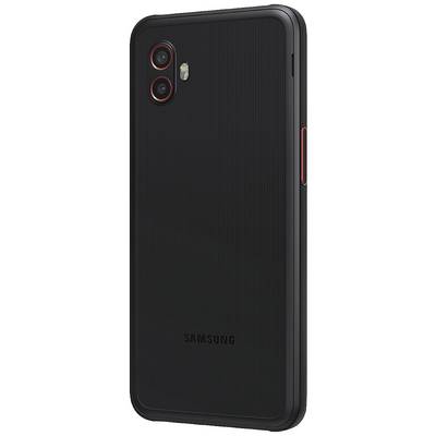 Un robusto smartphone nero con due obiettivi fotografici e un flash LED, con un pulsante di accensione rosso sul lato. Nome del marchio in basso.