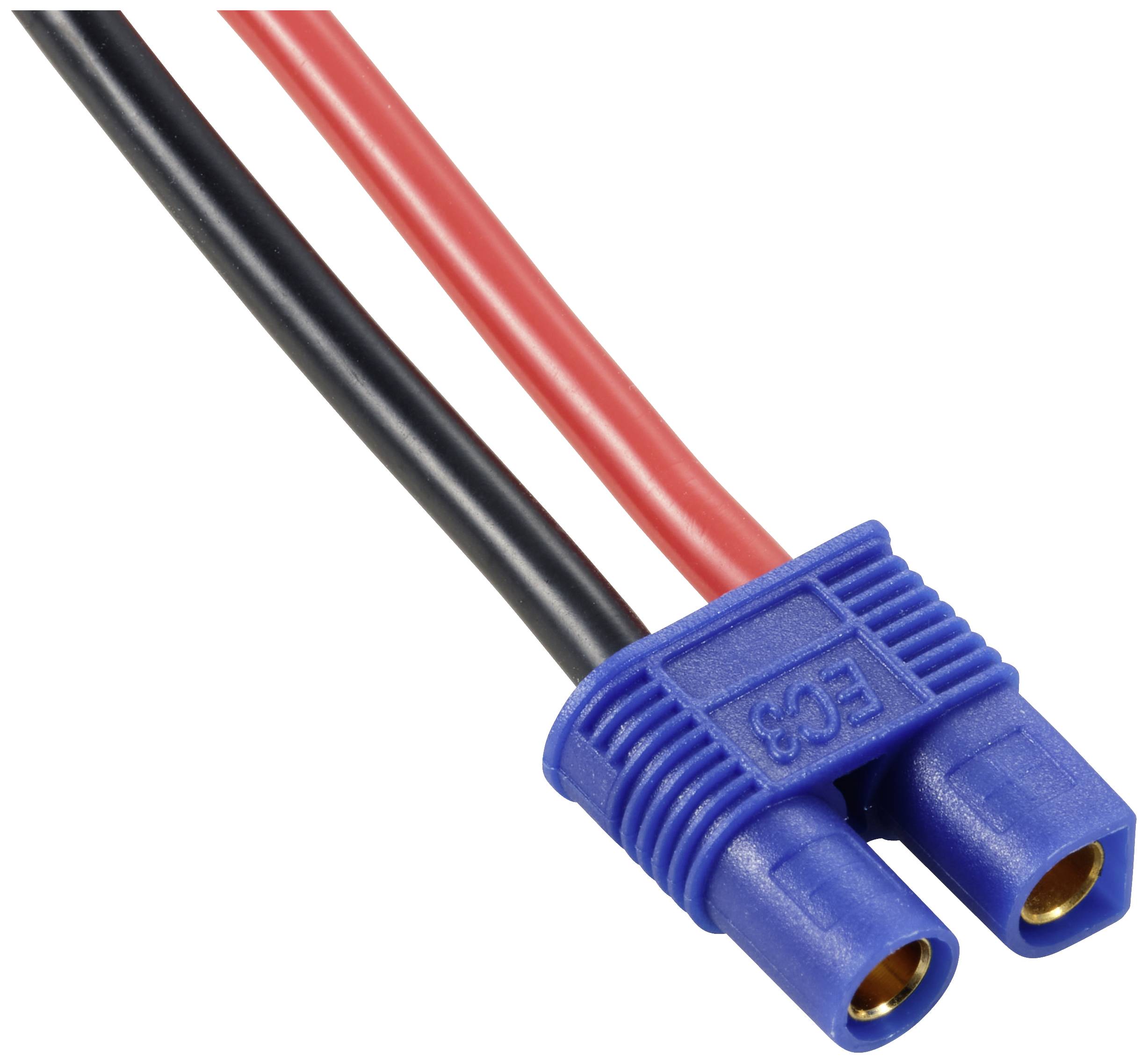 Un sistema di connettori EC3 blu con cavi rossi e neri. Adatto per applicazioni di modellismo a controllo remoto.