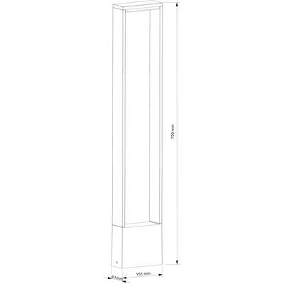Disegno tecnico di una lampada da tavolo rettangolare, alta 700 mm, con base larga 151 mm e profonda 61 mm, che mostra le dimensioni.