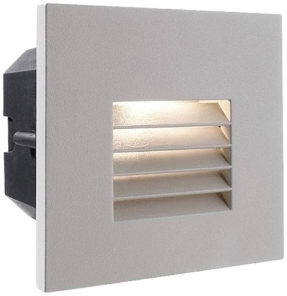Un faretto da incasso a parete rettangolare con lamelle, che illumina verso l'avanti. Adatto per l'illuminazione indiretta in ambienti interni.