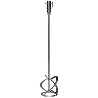 Un lungo miscelatore metallico con pale a spirale all'estremità, utilizzato per miscelare materiali come vernice o cemento.