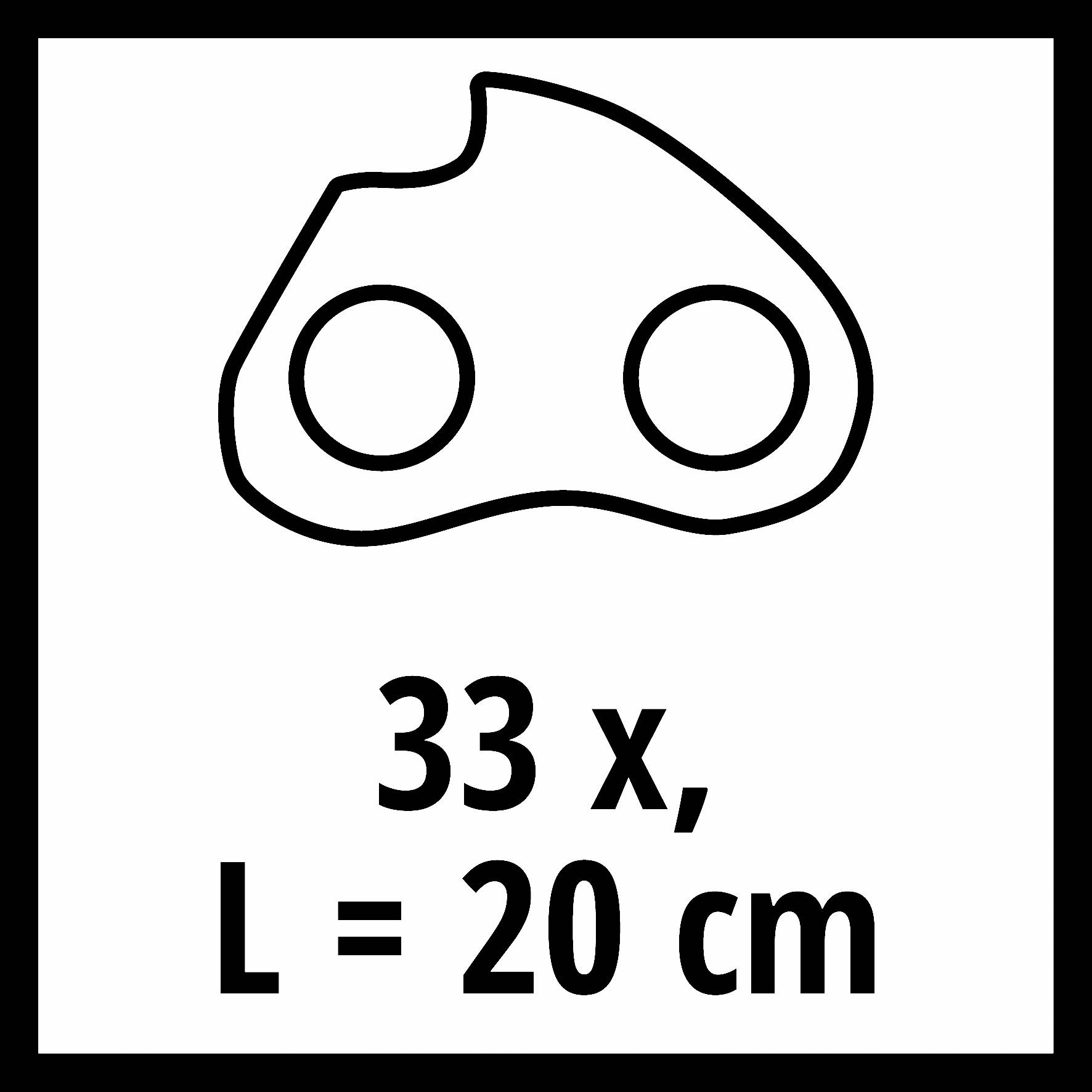 Un disegno schematico con due tagli circolari mostra le misure: '33 x, L = 20 cm'.