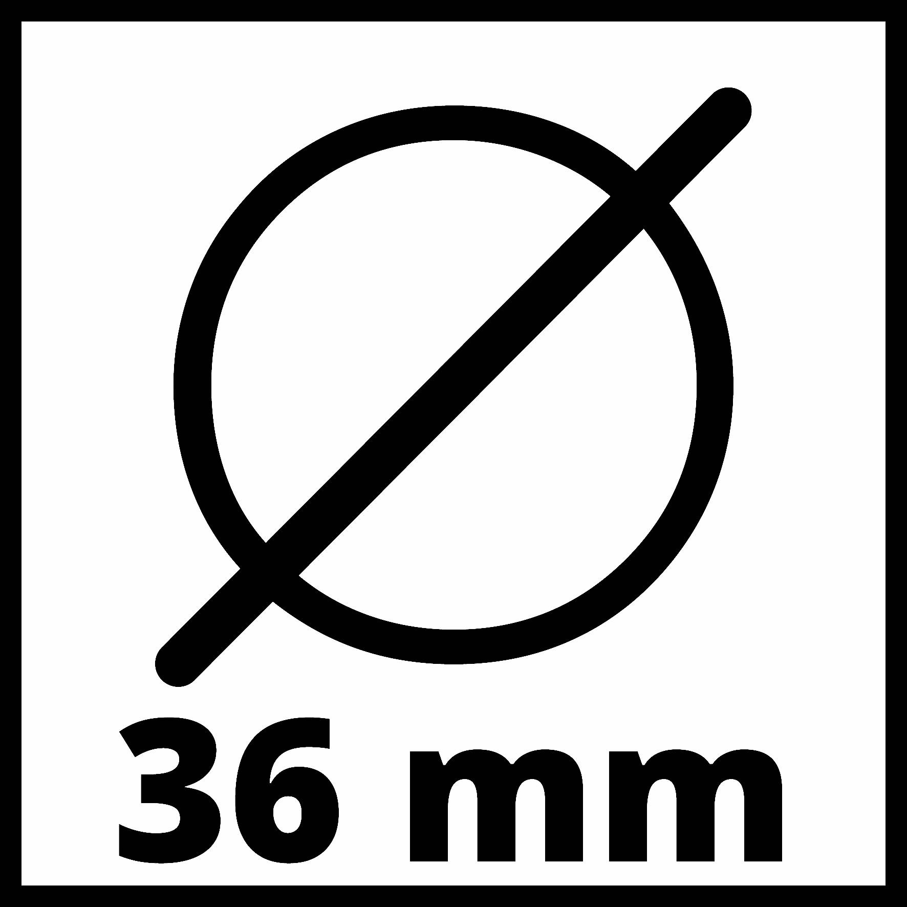"Diametro 36 mm" in un quadrato.