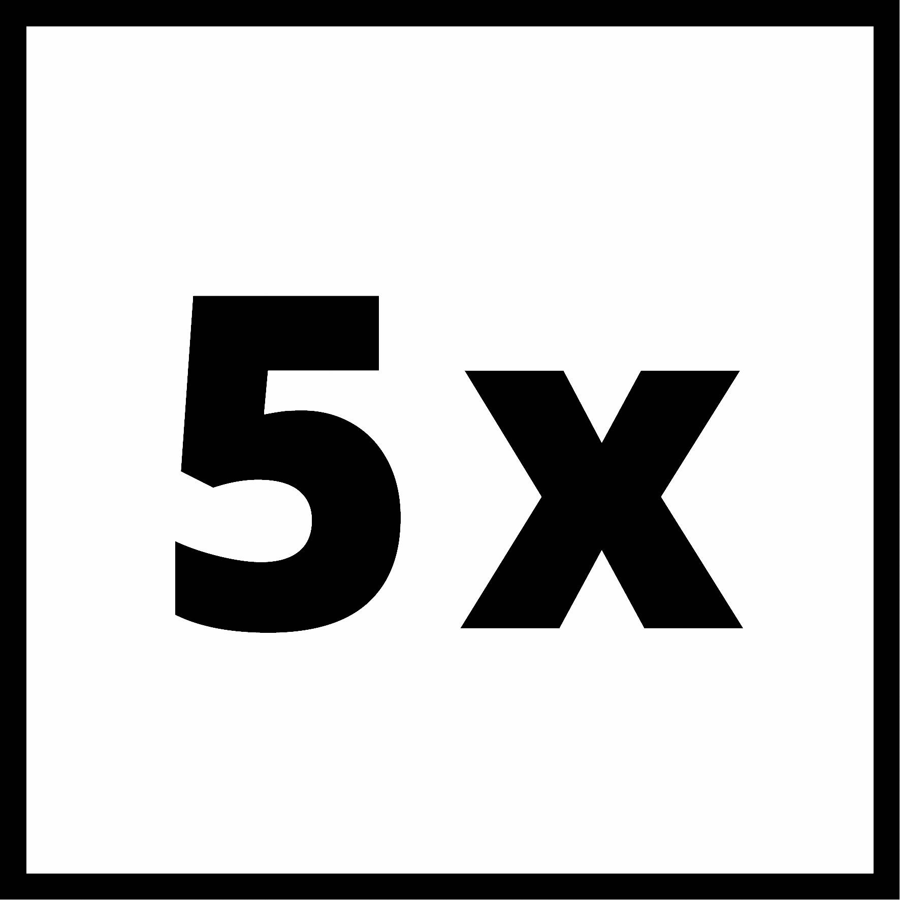 '5x' in testo nero su sfondo bianco.