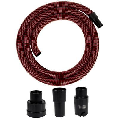 Set di tubi per aspirapolvere, composto da un tubo flessibile rosso e tre adattatori neri di dimensioni diverse.