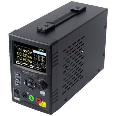 Dispositivo di misurazione digitale nero con display LED che mostra tensione (14,399V) e intensità di corrente (3,005A). Comandi fisici sul lato frontale.