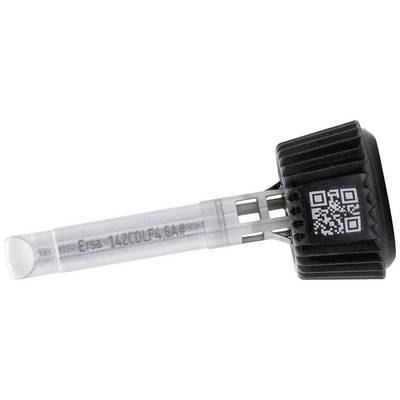 Punta di saldatore con cappuccio nero in plastica e codice QR stampato sul cappuccio, numero modello 'Ersa 142CDLF14GA'.