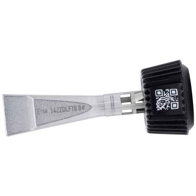 Un raschietto grigio per ghiaccio con impugnatura nera e codice QR, adatto per rimuovere ghiaccio e neve dai finestrini dell'auto.