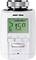 Termostato elettronico per radiatori con display digitale che mostra 21,5 gradi Celsius. Tasti per menu, OK e modifiche delle impostazioni.