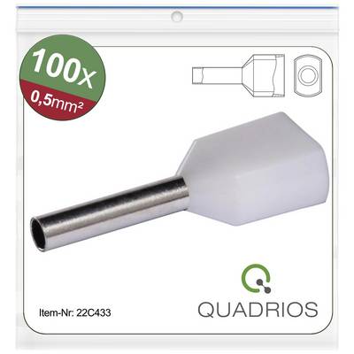 Confezione di un set di capicorda isolati bianchi da 100 pezzi da 0,5mm². Codice articolo 22C433. Logo del produttore in basso a destra.