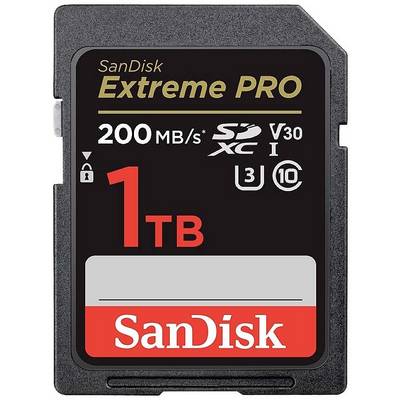 Scheda di memoria SanDisk Extreme PRO SDXC da 1 TB con velocità di trasferimento fino a 200 MB/s. Ideale per video 4K.