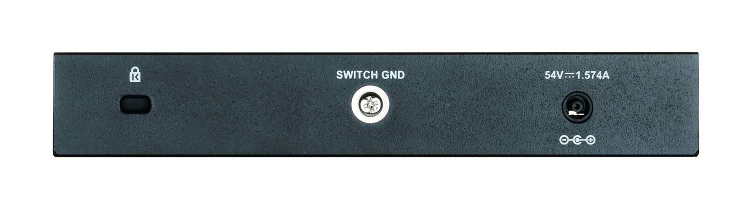 Superficie del dispositivo nera con tre connessioni: a sinistra un pulsante rotondo, al centro 'SWITCH GND', a destra un ingresso di alimentazione '54V - 1.75A'.