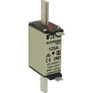 Un inserto fusibile cilindrico NH della serie Eaton Bussmann, 125A, idoneo per 120kA-500V secondo IEC 60269-2.
