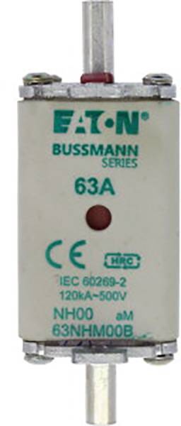 'Fusibile Eaton Bussmann serie NH00 da 63A, conforme a IEC 60269-2, tensione 120kA-500V.'