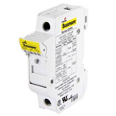 Un interruttore automatico bianco della marca Cooper Bussmann, serie CHPV, per l'uso in circuiti elettrici.
