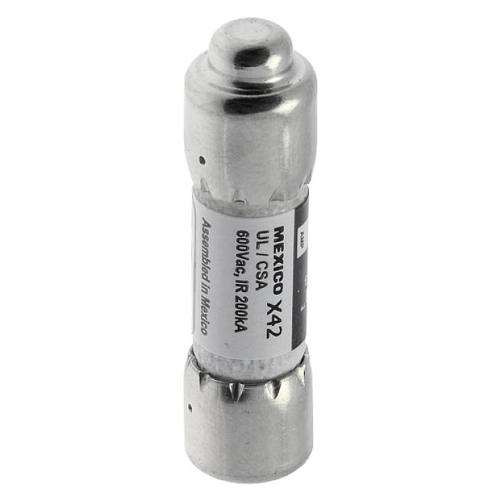 Illustrazione di un modulo di sicurezza elettrico con etichetta: MEXICO X42, UL/CSA, 600V, 200kA. Assemblato in Messico.