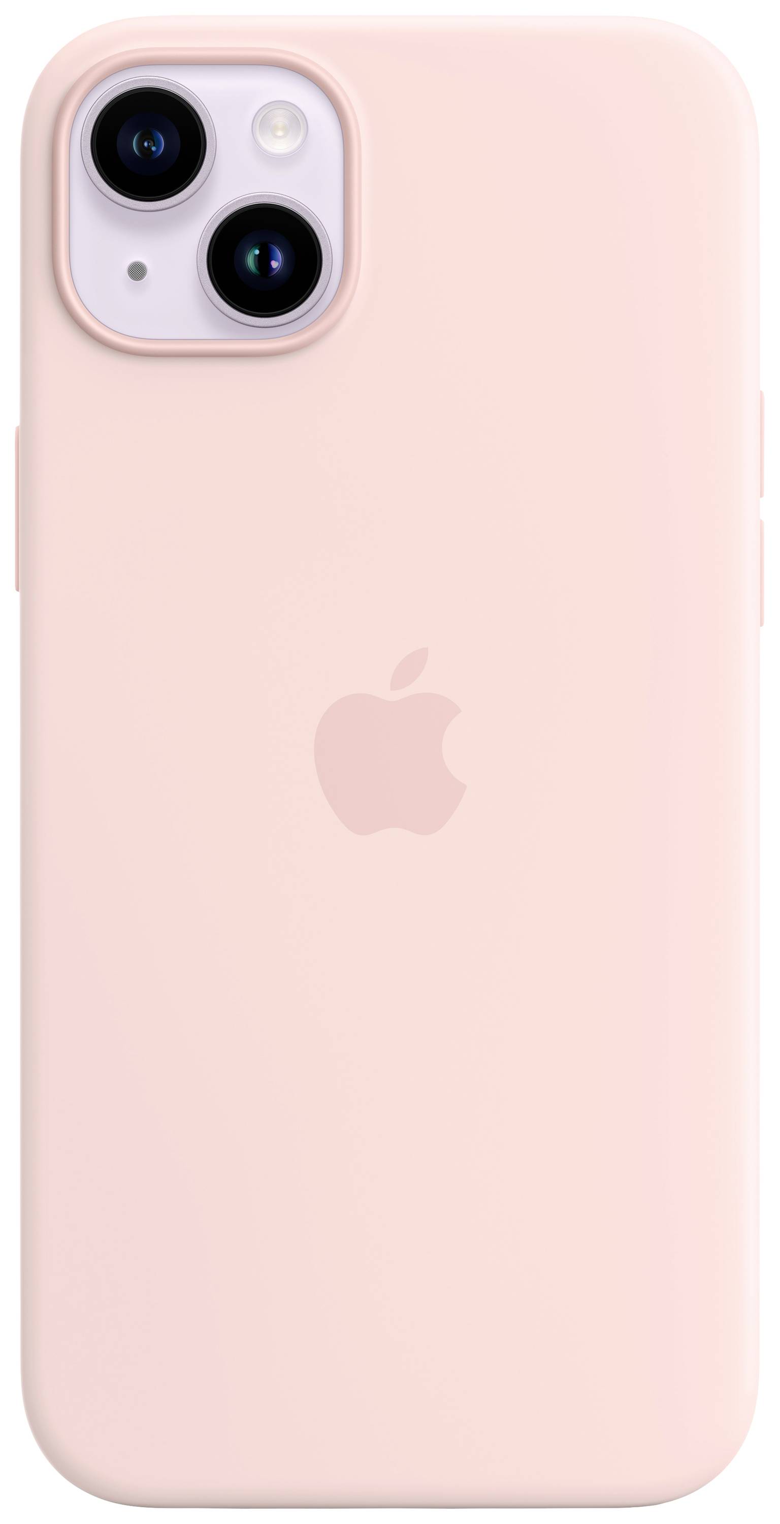 Un iPhone rosa con modulo fotocamera in alto a sinistra e il logo Apple al centro del retro.