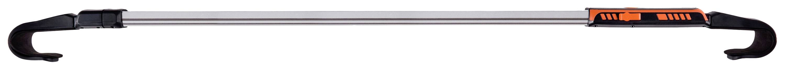Asta telescopica di fissaggio con impugnature nere e arancioni, estensibile, idonea per il fissaggio di carichi all'interno di un veicolo.