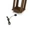 Supporto in legno marrone con luce LED integrata, accanto a un cavo USB nero con interruttore.