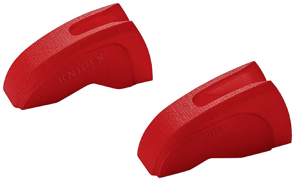 Due protezioni rosse in plastica che proteggono l'utensile e il pezzo durante la presa.