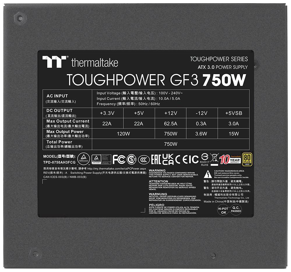 Thermaltake Toughpower GF3 alimentatore per computer 750 W 24-pin ATX Nero PS-TPD-0750FNFAGE-4-9