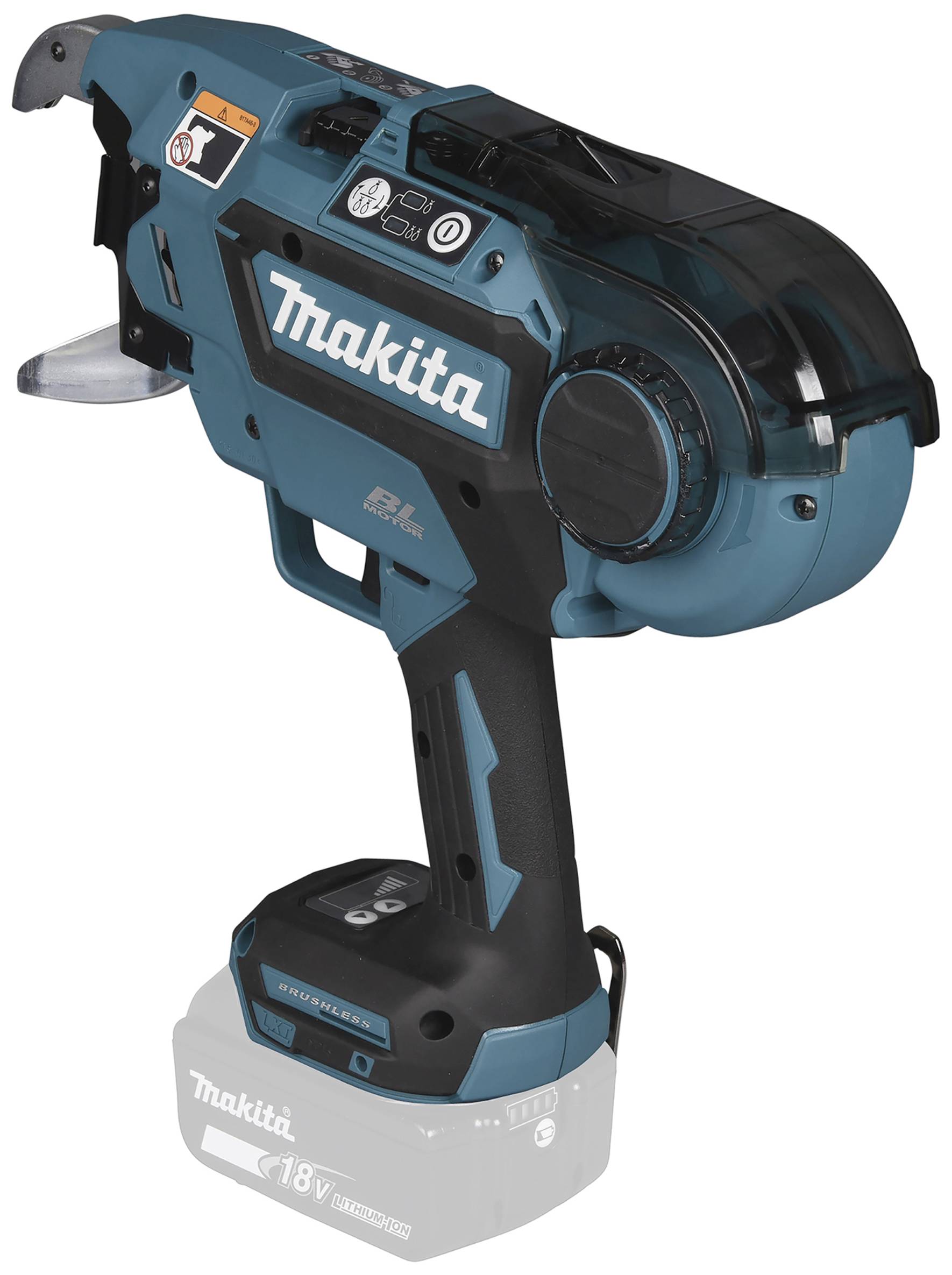 Un utensile elettrico, probabilmente di Makita, in profilo. Sembra essere un attrezzo a batteria, potenzialmente adatto per lavori edili o fai-da-te.