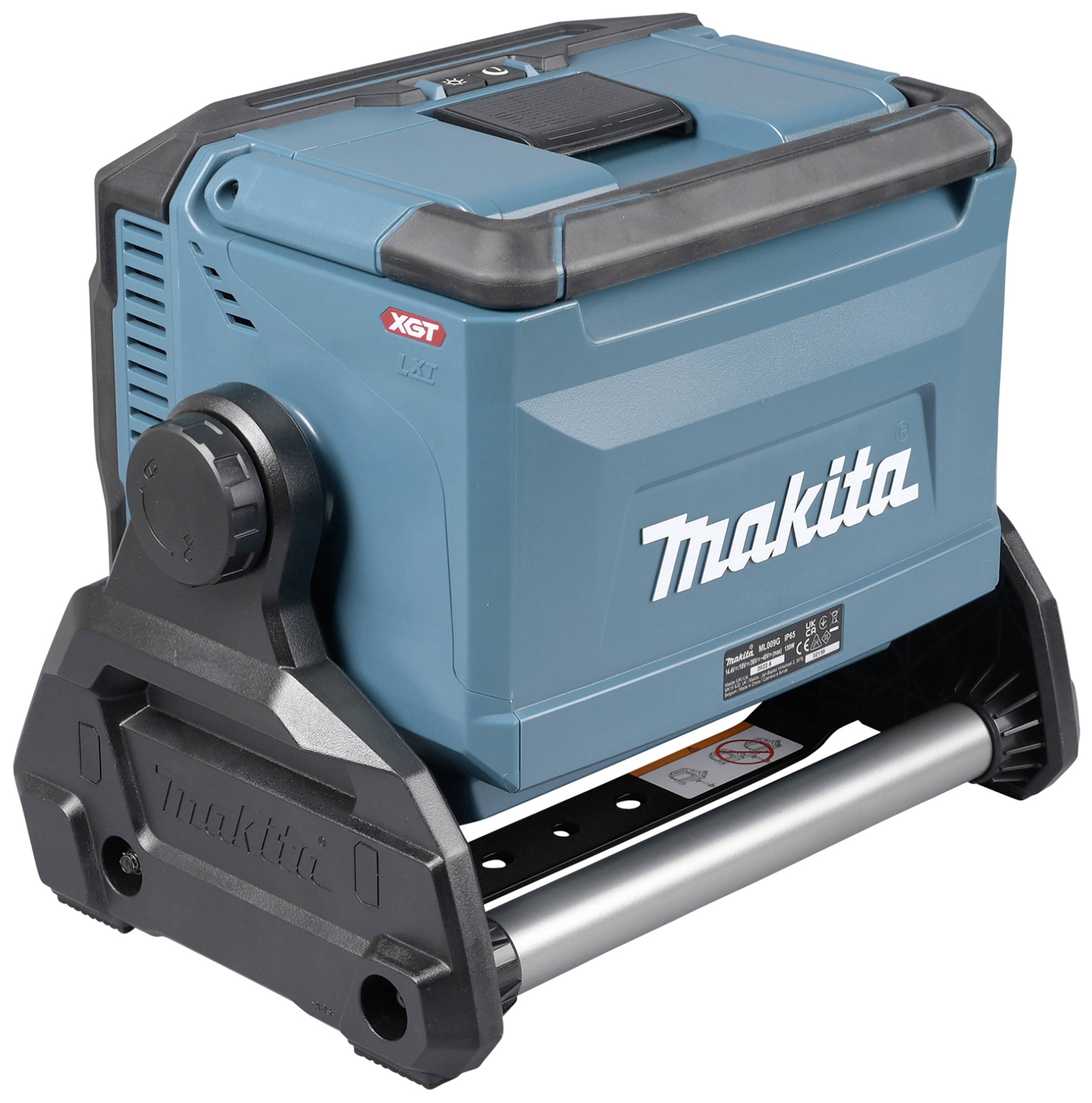 Un refrigeratore portatile blu con il logo 'Makita', adatto per cantieri o attività all'aperto. Presenta dettagli robusti in nero.