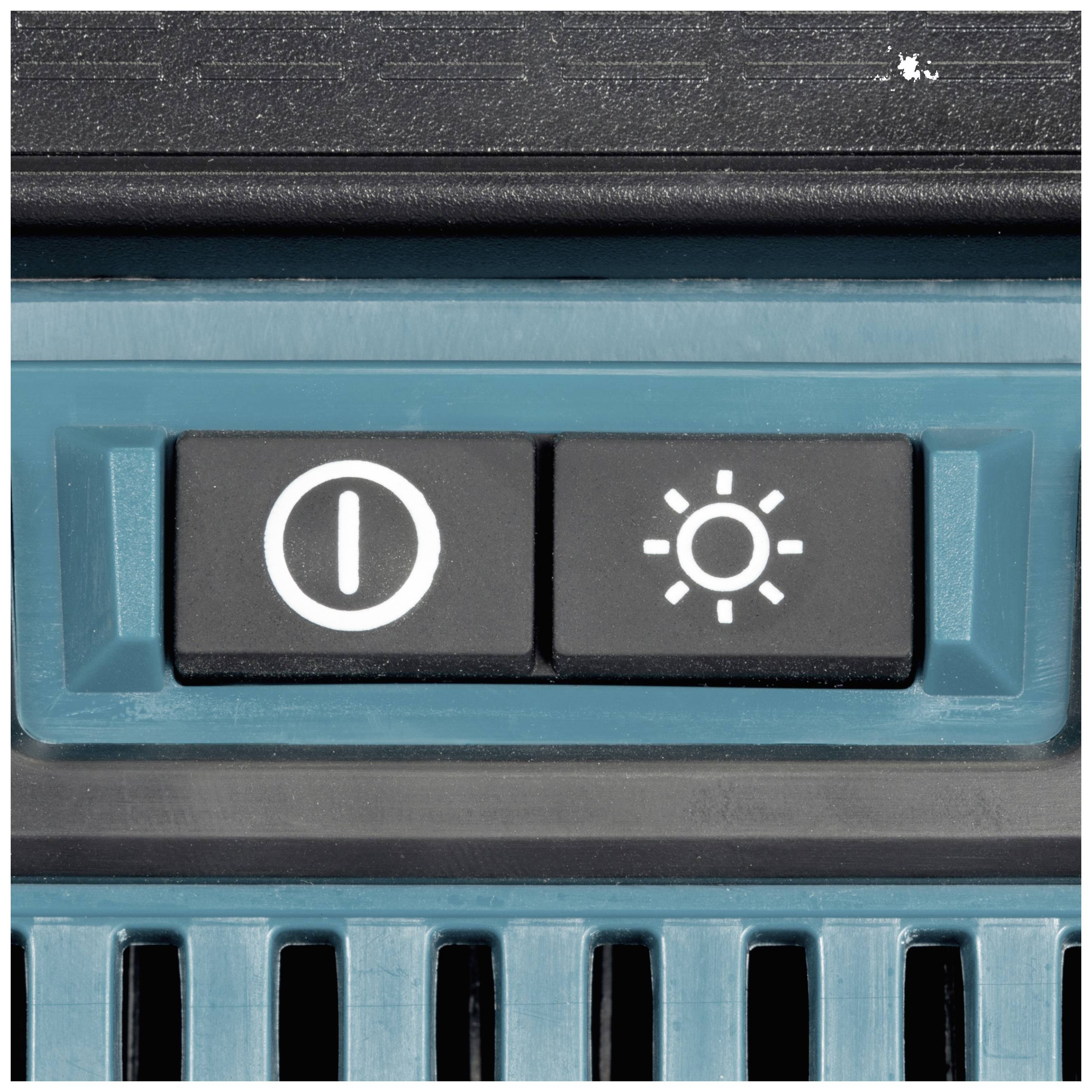 Due interruttori, uno con un simbolo circolare per 'Acceso/Spento', l'altro con un simbolo di sole per il controllo dell'illuminazione.