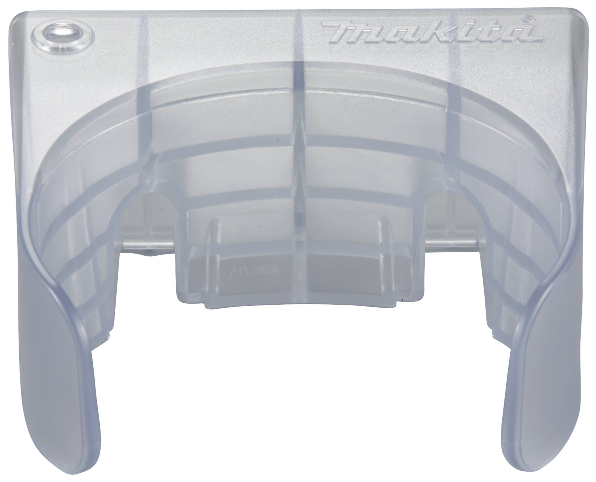 Parte in plastica trasparente con la scritta 'Makita' in alto. Sembra un protezione o coperchio per un utensile.