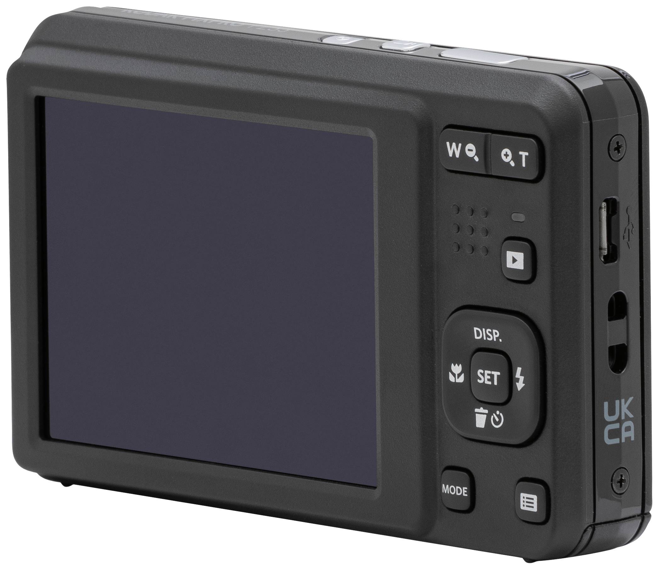 Retro di una fotocamera digitale con display e pulsanti di controllo. A sinistra il display, a destra i tasti per controllare lo zoom, le impostazioni e la modalità.