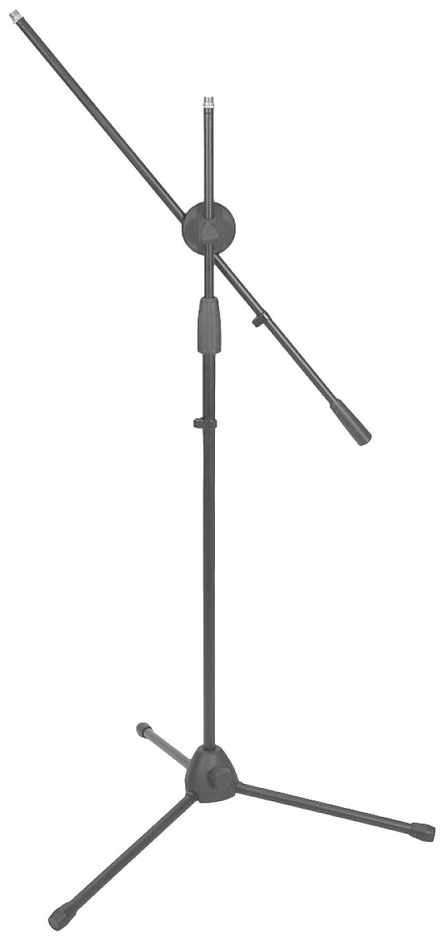 Un supporto per microfono regolabile con tre gambe e un braccio estensibile snodabile. Ideale per diverse posizioni del microfono.