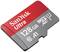 Una scheda di memoria microSDXC SanDisk Ultra rossa e grigia da 128 GB.