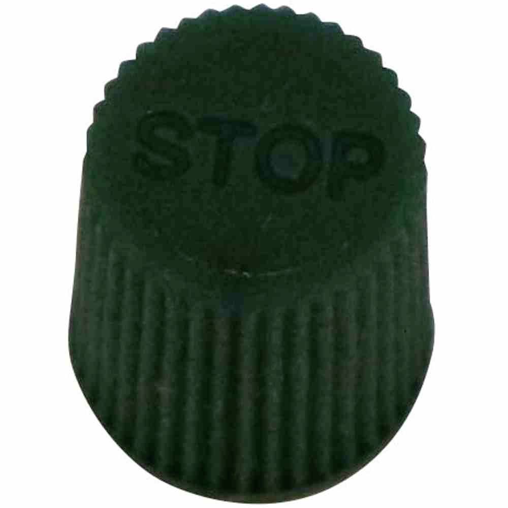 Un pulsante verde con la scritta 'STOP'.