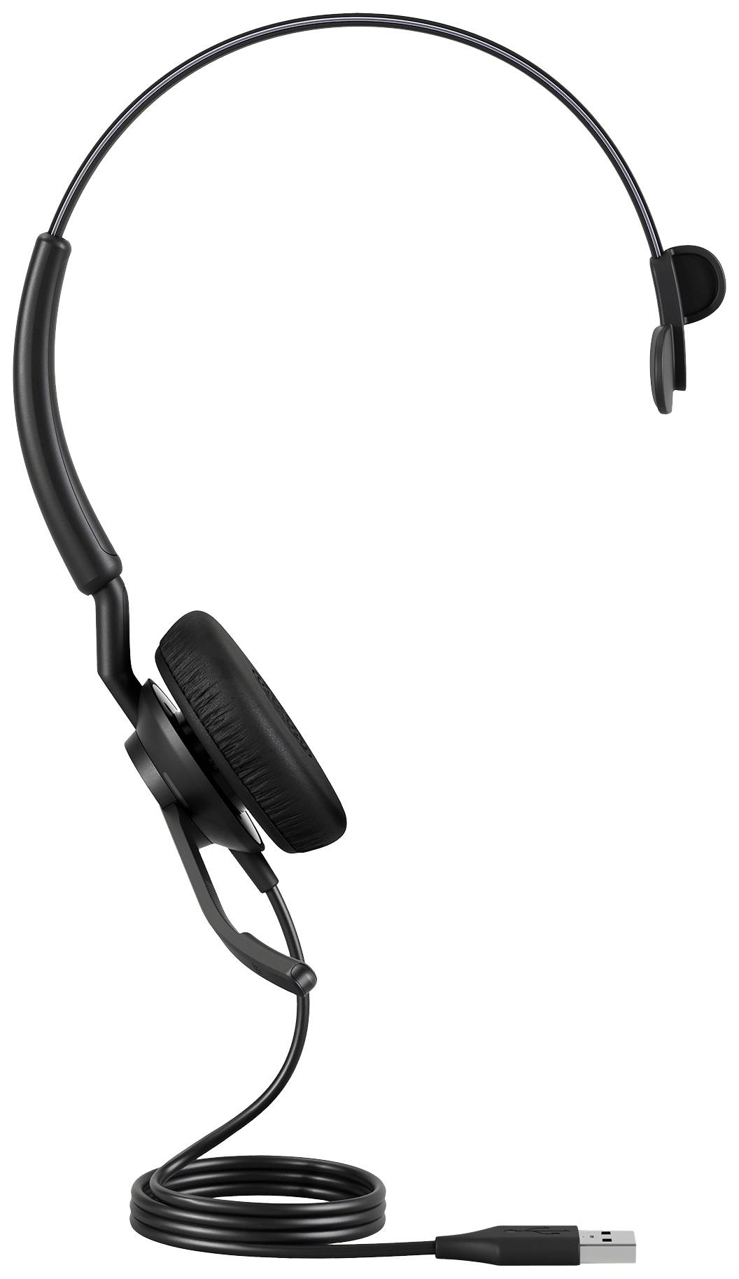 Cuffie USB con padiglione auricolare singolo e microfono integrato, ideali per comunicazioni vocali e connessioni PC.