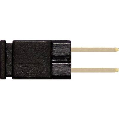 Jumper nero-giallo per collegare due pin elettrici adiacenti su un circuito stampato.