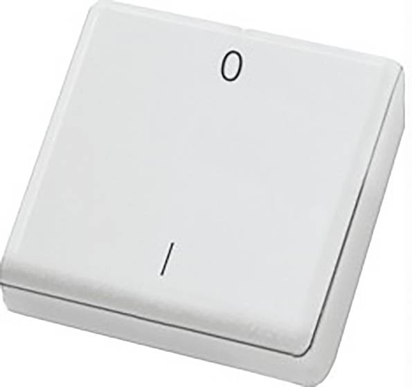 Un interruttore a levetta bianco in posizione 'spento', riconoscibile dalla scritta '0' in alto e 'I' in basso sulla superficie dell'interruttore.