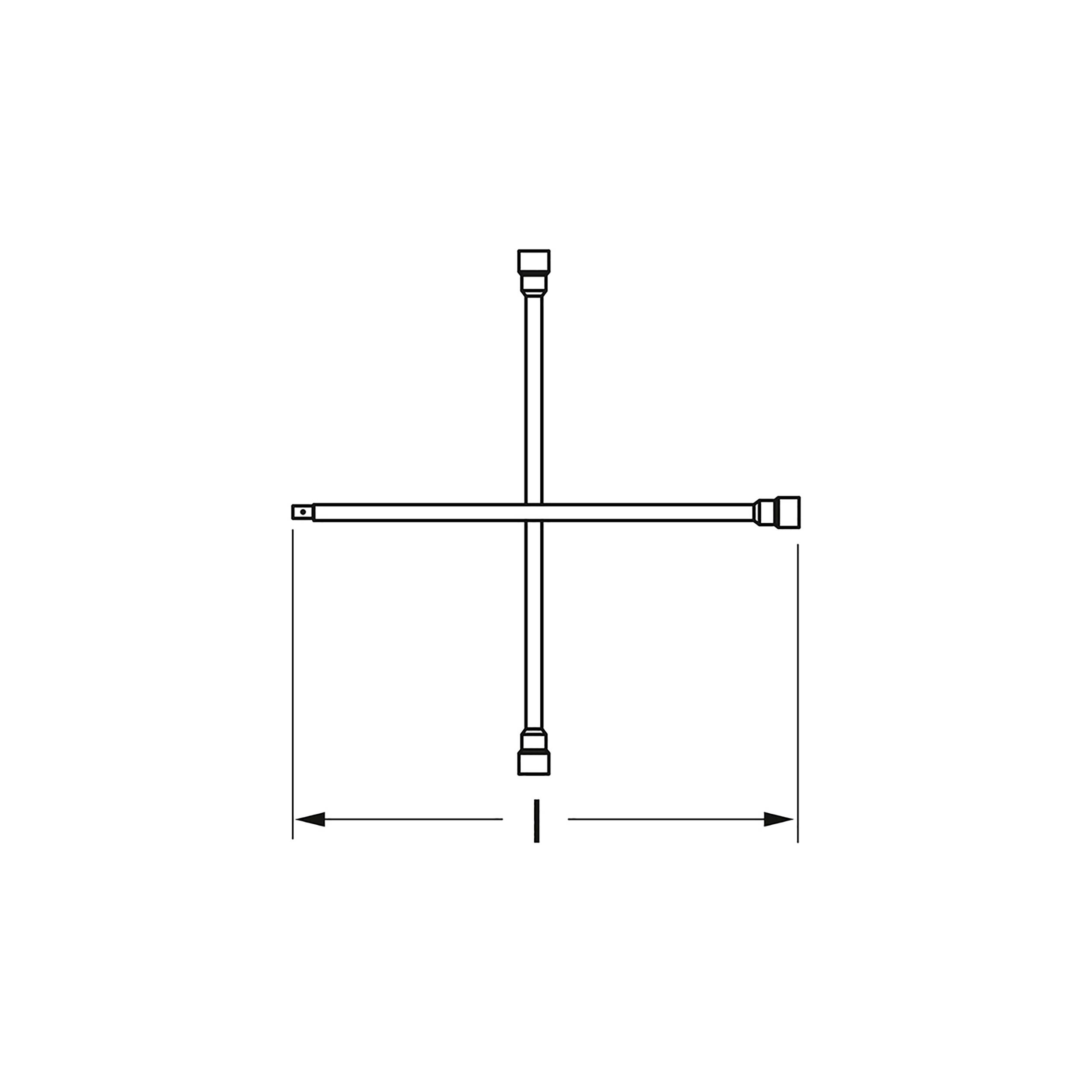 Diagramma a chiave a croce, mostra quattro bracci di uguale lunghezza con estremità quadrate per svitare o serrare viti.