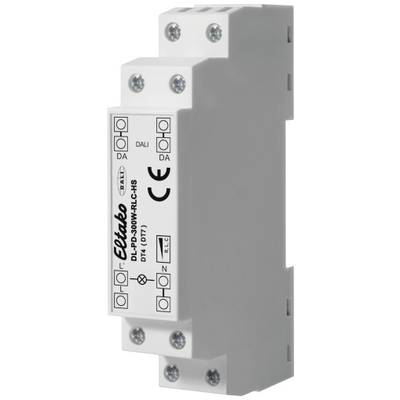 Driver LED per guida DIN elettrico con marchio CE, involucro bianco, morsetti multilingua.