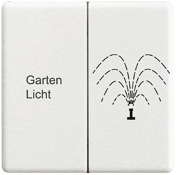 Due interruttori bianchi: a sinistra con la scritta 'Luce Giardino', a destra con il simbolo di una fontana.