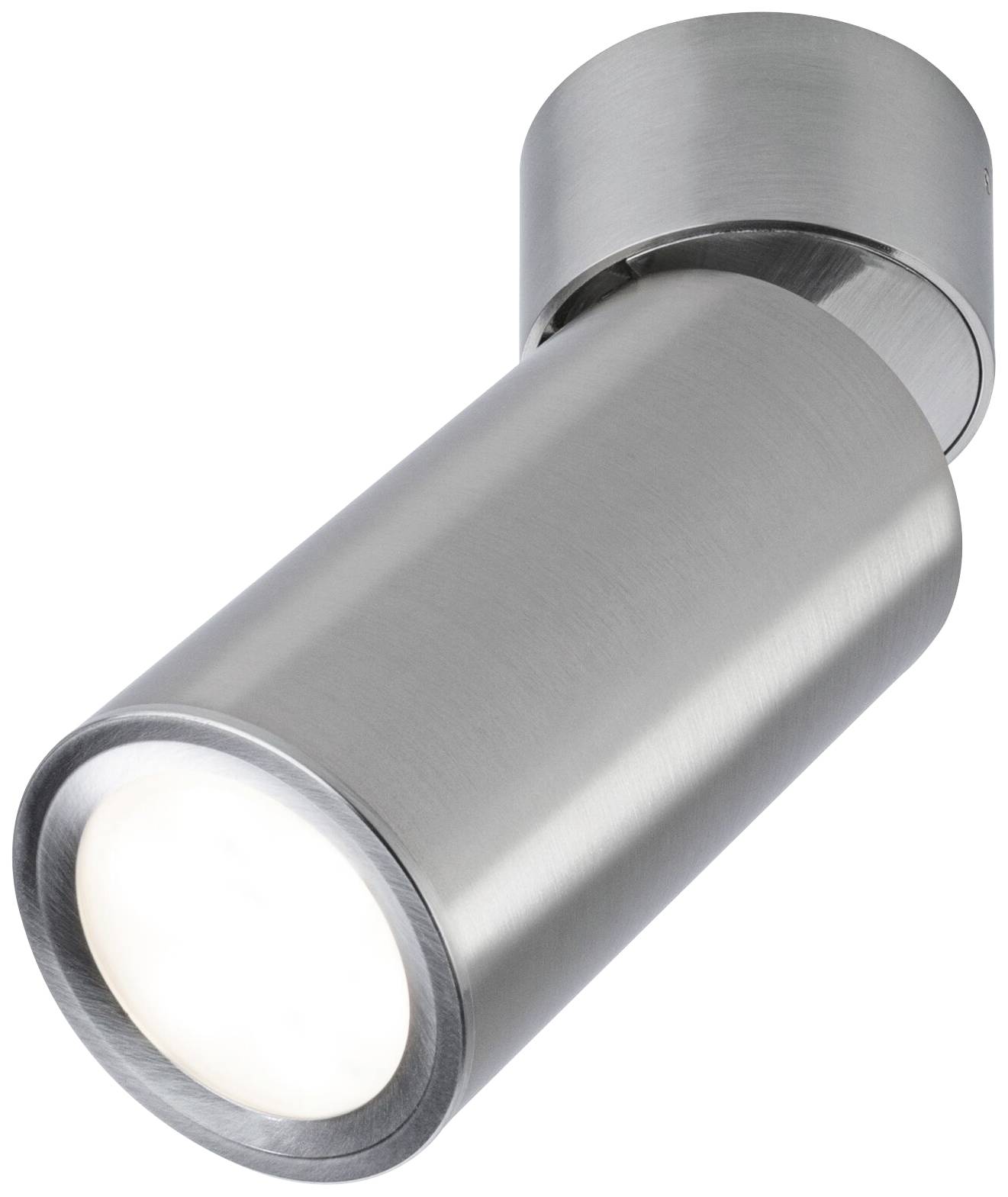 Una lampada da parete a LED cilindrica in argento, dal design moderno, che irradia la luce verso il basso. Ideale per l'illuminazione interna o per evidenziare ambienti.