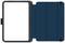 Custodia protettiva per tablet di OtterBox in blu scuro con chiusura magnetica, aperta, che mostra il lato interno ed esterno.