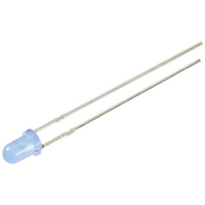 Un LED blu con due lunghe gambe metalliche, mostrato su sfondo bianco.