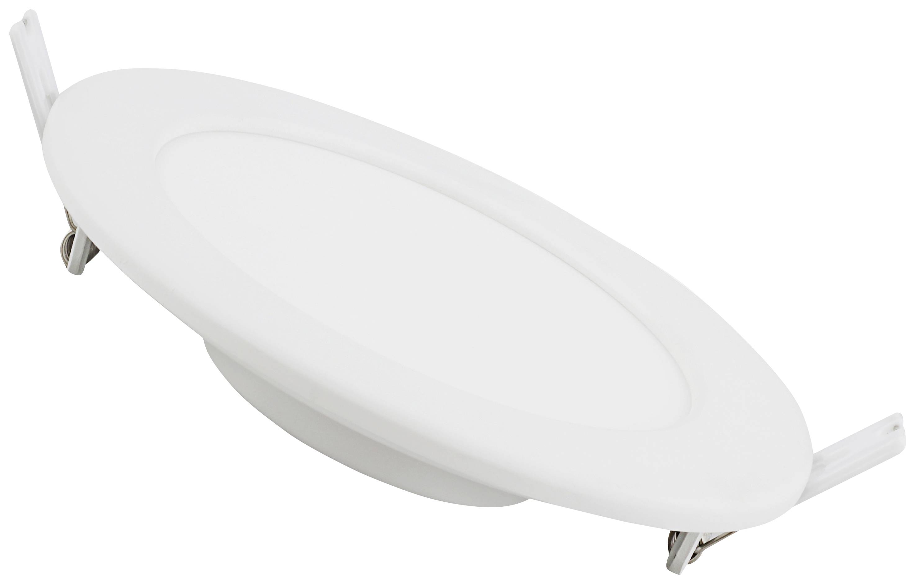 Plafoniera LED rotonda bianca, dal design sottile, adatta per arredamenti moderni, con profili squadrati e lineari.