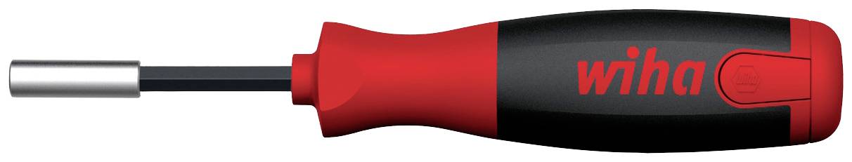 Cacciavite con impugnatura rossa e nera, marca 'Wiha', mostra la punta e il design dell'impugnatura.