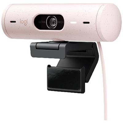 Una webcam rosa con obiettivo grandangolare e clip di fissaggio nera, adatta per computer o monitor portatili.
