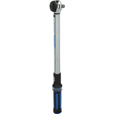 Chiave dinamometrica con testa regolabile, design argento-blu, impugnatura ergonomica, indicata per il serraggio preciso delle viti.
