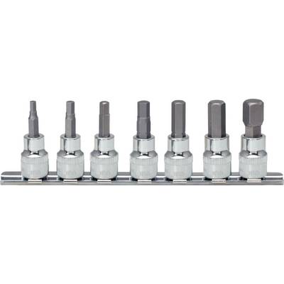 Set di bit Torx su un supporto, ordinati dalla dimensione più piccola alla più grande, adatti per lavori di avvitatura in officina.