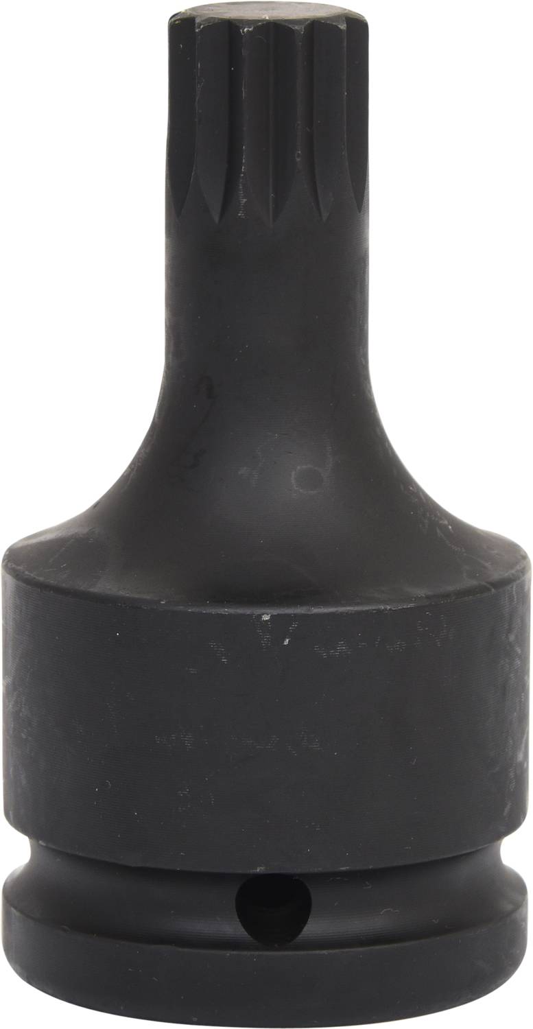 'Un inserto chiave nero con profilo a molte scanalature e albero cilindrico, utilizzato per lavori di avvitatura speciali.'