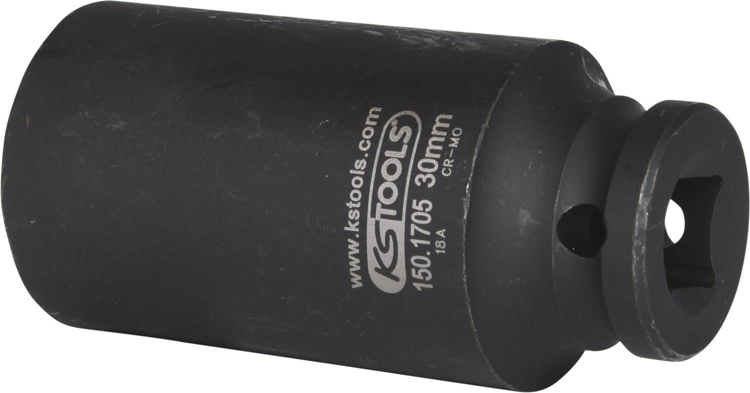 Dado nero con stampa 'www.kstools.com' e '150.1705 30mm', presenta un'apertura quadrata per il fissaggio degli utensili.
